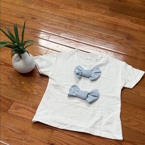 Zara White Tee with Blue Bow Details
